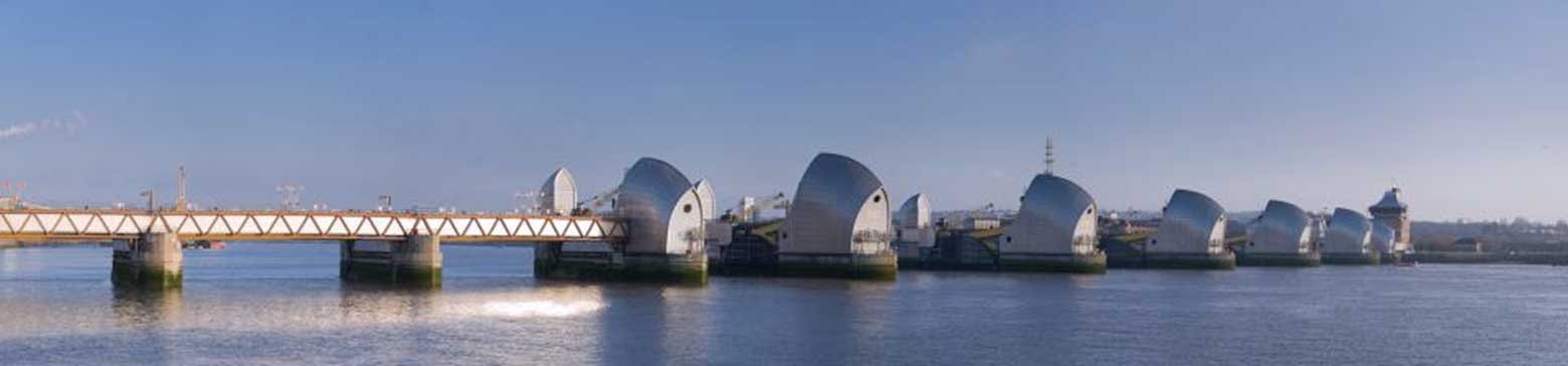 The Open Thames Barrier from the north bank of the river at Silvertown (Alexander Hall 2014)