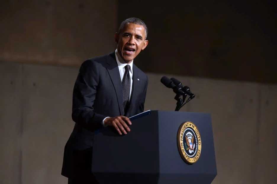 President Barack Obama Speaking During the Opening Ceremony of 9/ 11 Memorial & Museum (Image Courtesy Chris Pedota-Pool/ Hot 96.9)