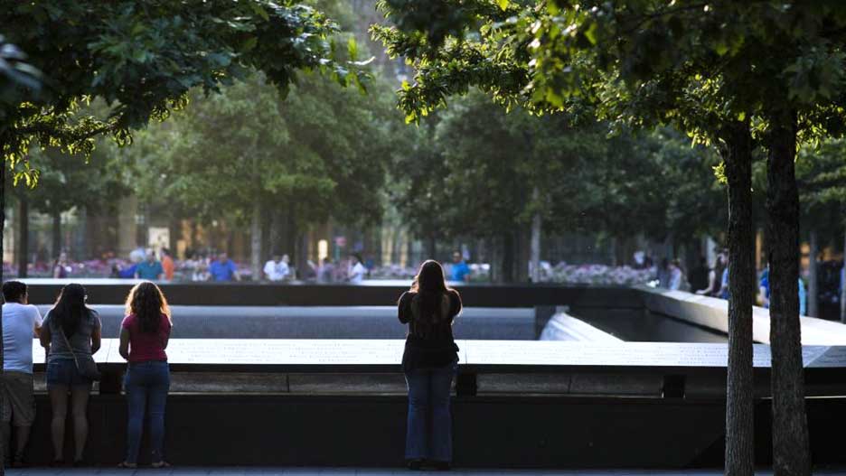 People Around One of the Reflection Pools of The National September 11 Memorial (9/11 MEMORIAL 2024)