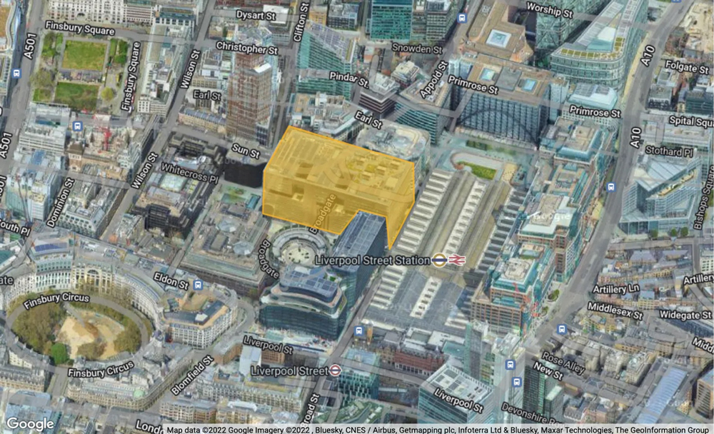 The Site and Location of 5 Broadgate, London, UK (Photo Courtesy of Buildington 2026)